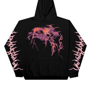 VLONE Black Hoodie with Orange and Pink Graphics